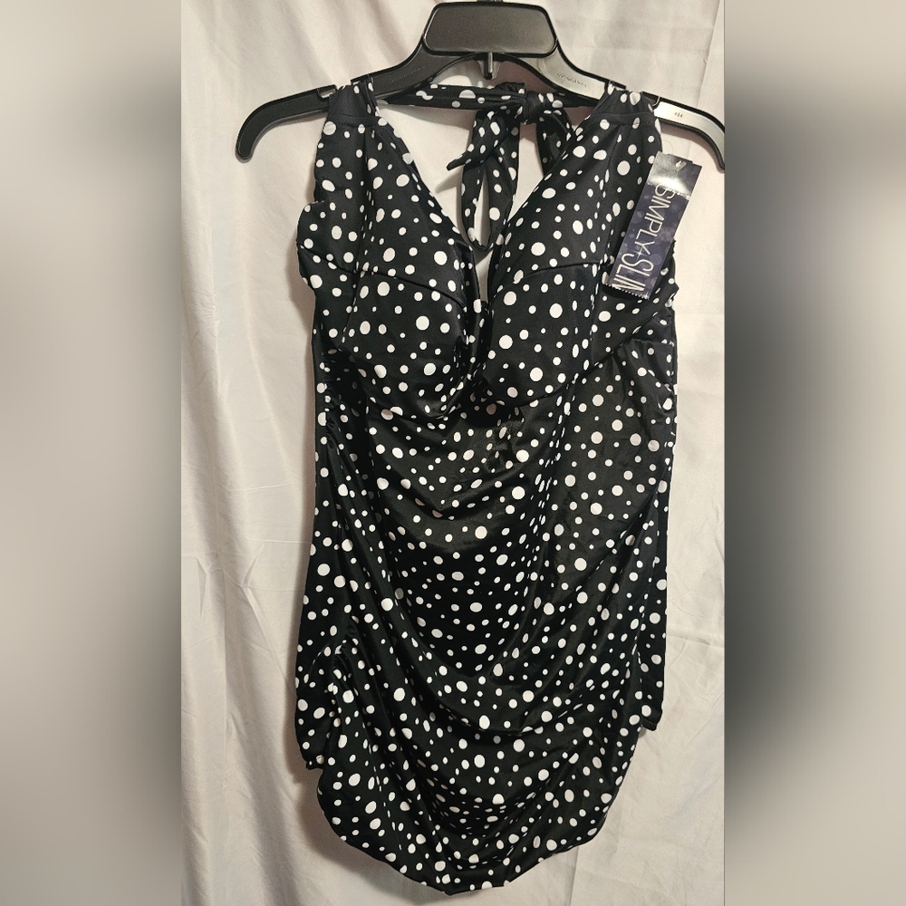 New Ladys Simply Slim Black and White Polka Dot Halter Dress Size 3X